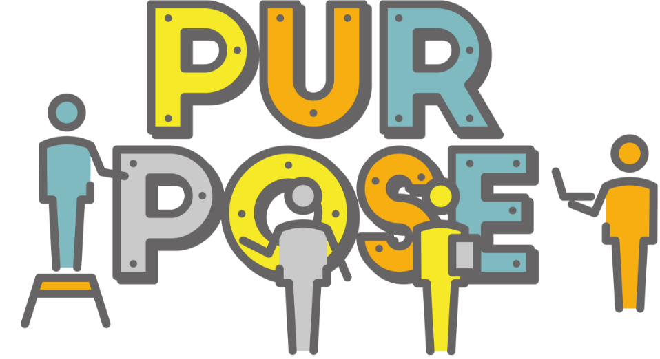「PURPOSE」の文字をモチーフに、一人ひとりが新しい文字のパーツを点検・検証・構築していくことをパーパスブランディングになぞらえたイメージイラスト。