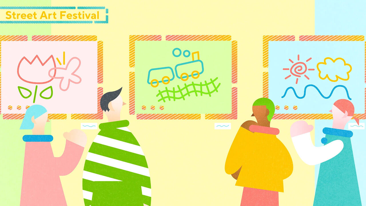 絵を見ながら交流する人々