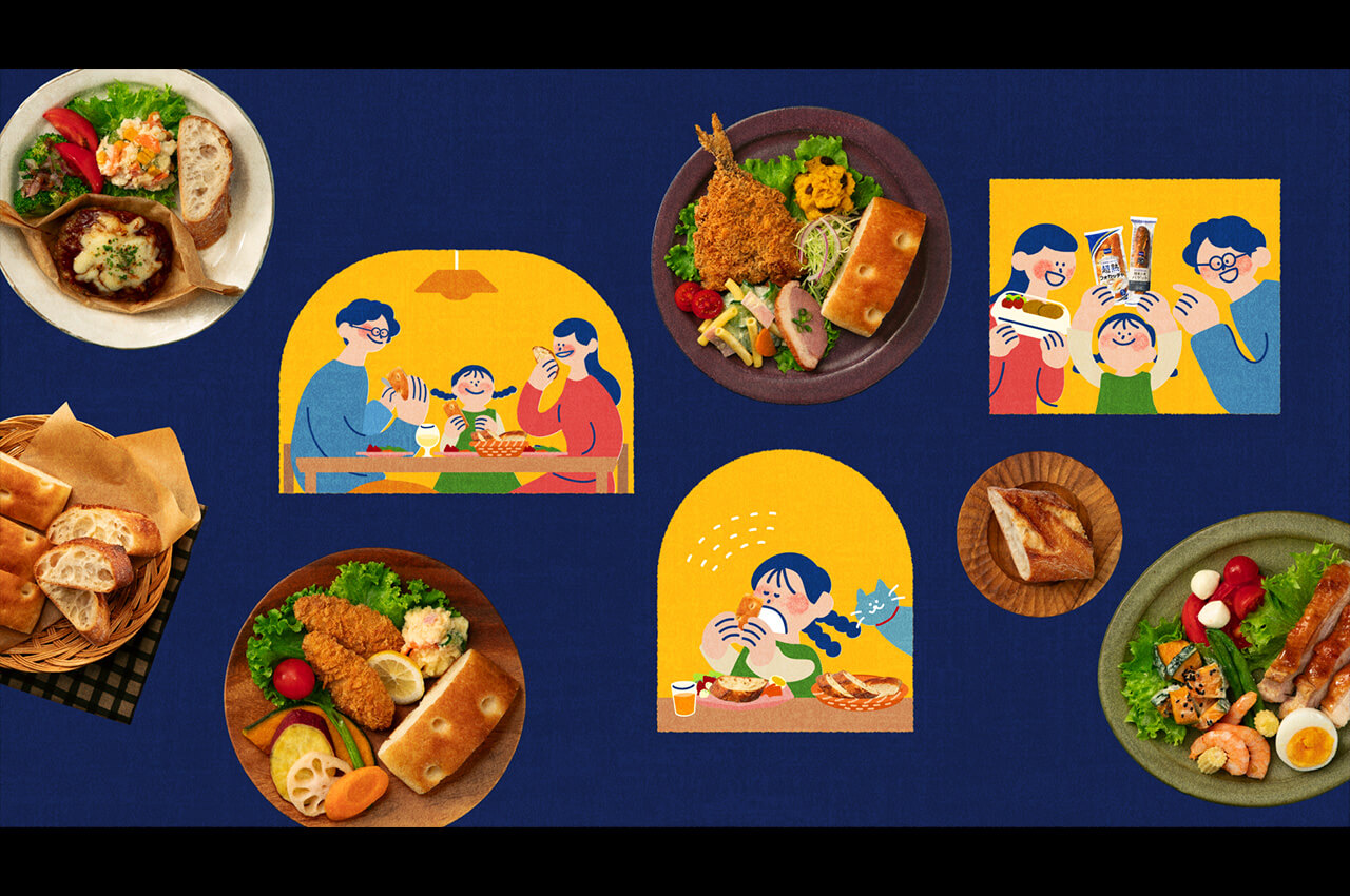 パンを主食に添えた晩ごはんの献立の写真